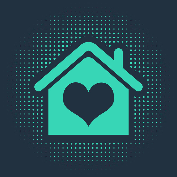 Casa Verde con icono en forma de corazón aislado sobre fondo azul. El símbolo del amor en casa. Familia, bienes raíces y bienes raíces. Puntos aleatorios de círculo abstracto. Ilustración vectorial
 - Vector, imagen