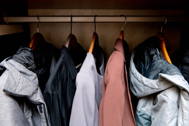 view of the closet with everyday outerwear - Fotografie, Obrázek