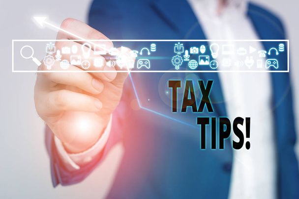Word writing text Tax Tips. Business concept for compulsory contribution to state revenue levied by government. - Photo, Image