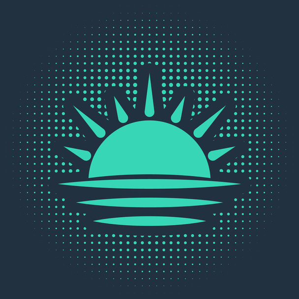 Zielony zachód słońca ikona odizolowany na niebieskim tle. Abstrakcyjne kółko przypadkowych kropek. Ilustracja wektora - Wektor, obraz