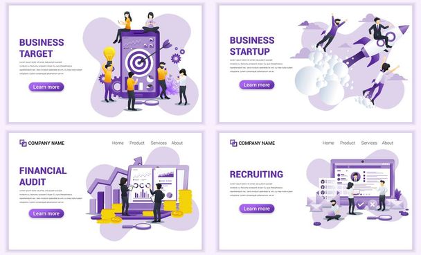 Set of web page design templates for business target, start up, recruiting. Can use for web banner, poster, infographics, landing page, web template. Flat vector illustration - Vector, Image