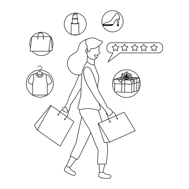 Kadın alışveriş tasarım vektör illüstrasyon - Vektör, Görsel