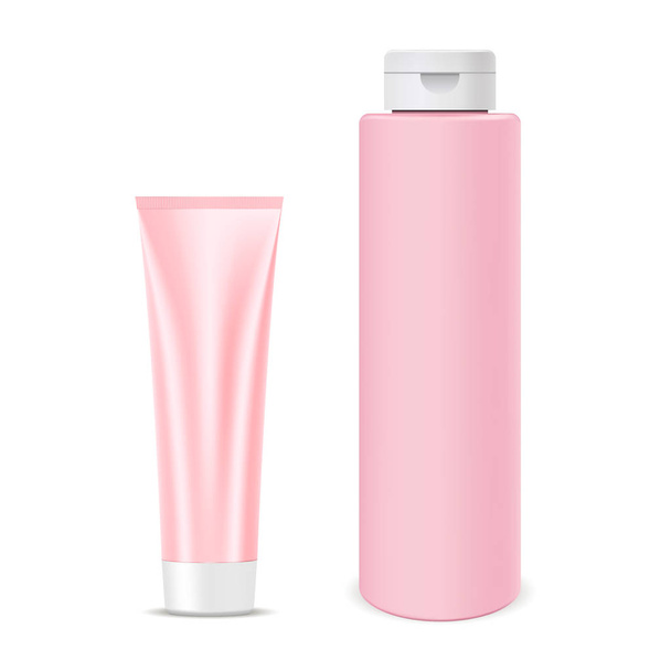 Set of realistic cosmetic products. Shampoo bottle - Διάνυσμα, εικόνα