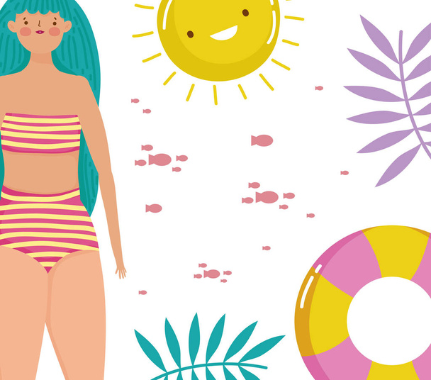 Девушка с дизайном летних купальников
 - Вектор,изображение