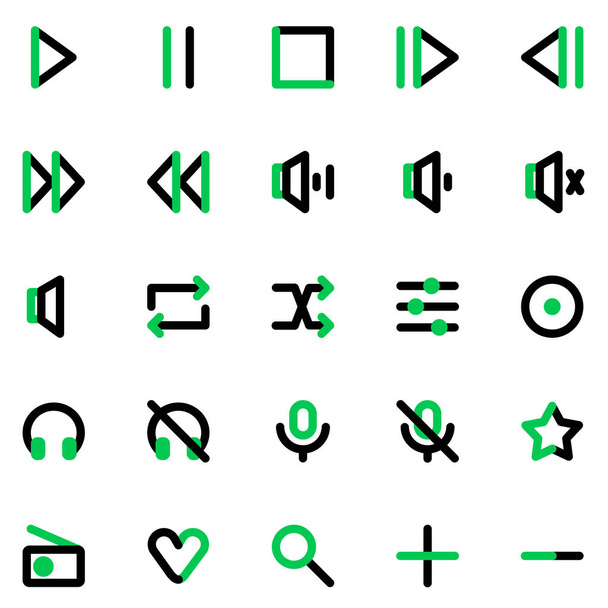 Набір піктограм гравця Дизайн зелено-чорної лінії стиль
 - Фото, зображення