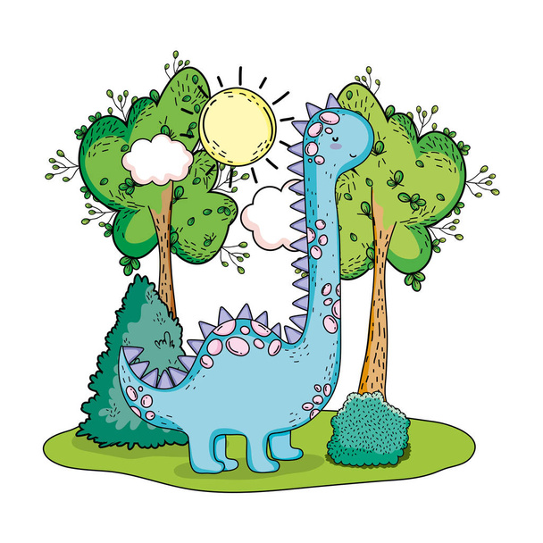 cute apatosaurus with tree in the landscape - Vector, Image