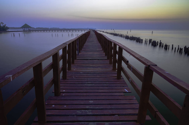 Bridge in the sea, Samut Sakhon, Thailand, Pier, Wooden pier, near Bangkok - Photo, Image