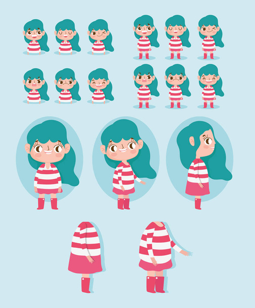 cartoon character animation little girl with red striped dress some parts body - Vektor, Bild