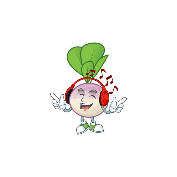 Singing and Listening music turnip cartoon character - Vetor, Imagem