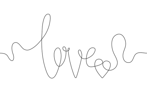 Czarny odręcznie napisany szkic na białym tle ze słowem "miłość". Ciągła linia sztuki ręcznie pisane wektor liternictwo Miłość z sercem. mogą być wykorzystywane do animacji. Ilustracja wektora. - Wektor, obraz