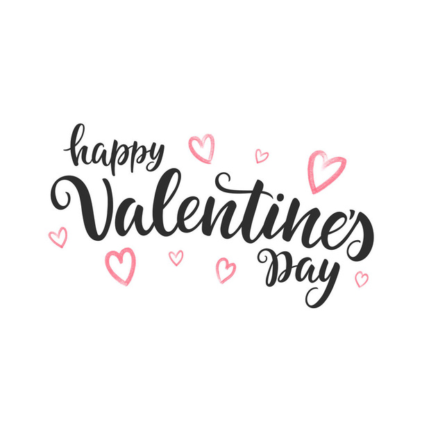 Happy Valentine's Day script lettering inscription isolated on white background. Calligraphy for Valentine's Day card. - Вектор,изображение