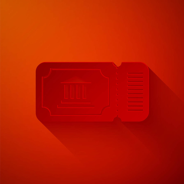 Paper cut Museum ticket icon isolated on red background. History museum ticket coupon event admit exhibition excursion. Paper art style. Vector Illustration - Διάνυσμα, εικόνα