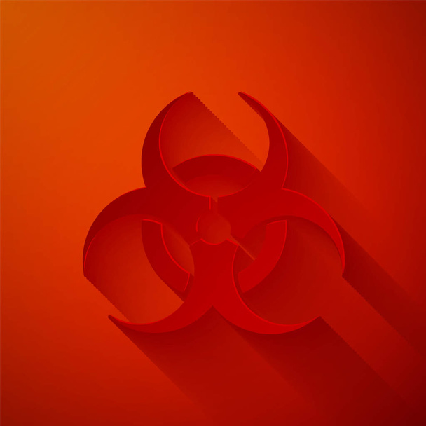 Паперовий виріз значок символу Biohazard ізольовано на червоному тлі. Стиль паперового мистецтва. Векторна ілюстрація
 - Вектор, зображення