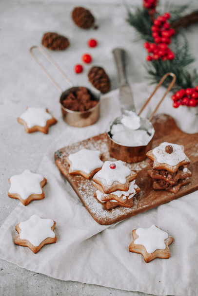 Christmas gingerbread homemade cookies on  tabletop. - Fotó, kép