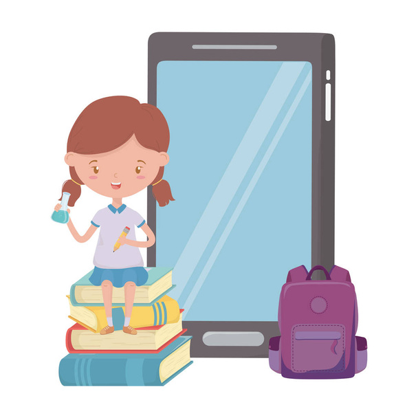 Dívka dítě školy a design smartphone - Vektor, obrázek