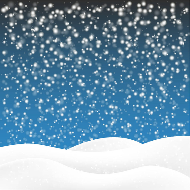 Spadający śnieg na ciemnoniebieskim tle. Płatki śniegu - Wektor, obraz