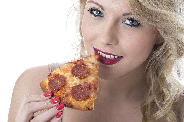 Young Woman Eating Pizza - Φωτογραφία, εικόνα
