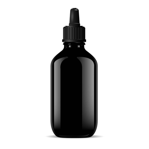 Black vial dropper cap. Medical, cosmetic product - Вектор, зображення