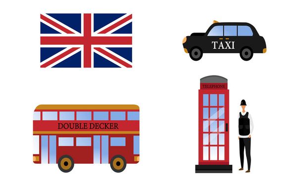 London touristic poster with famous landmarks and symbols isolated in the white background. Flat style. Vector illustration - Vector, Image