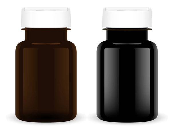 サプリメント｜Pill Bottle.ブラックプラスチック医療セット. - ベクター画像