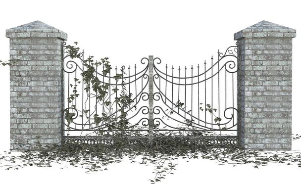 Ilustración 3D de puerta de hierro de piedra
 - Foto, imagen