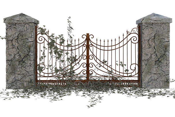 Ilustración 3D de puerta de hierro de piedra
 - Foto, imagen