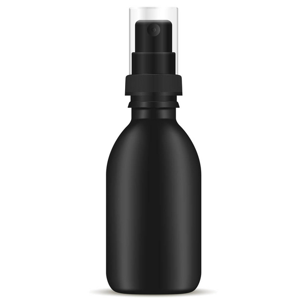 Botella de bomba de pulverización negra. Recipiente cosmético vectorial
 - Vector, imagen