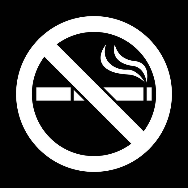 Pare de fumar parar de fumar símbolo sinal. Pictograma de cigarro. Ícone vetor branco no fundo preto
. - Vetor, Imagem