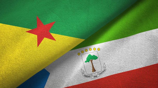 Francia Guyana és Egyenlítői-Guinea két zászló textilszövet, szövet textúra - Fotó, kép