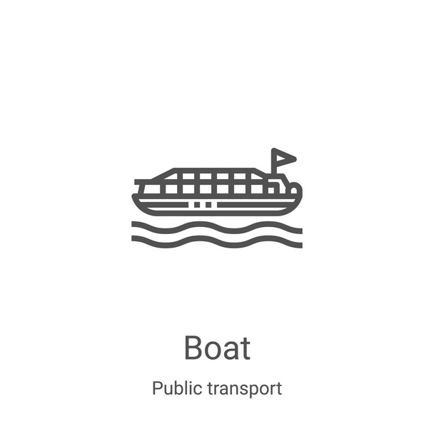 公共交通機関のアイコン・ベクトル薄いラインボートアウトラインアイコンベクトルイラスト。Webやモバイルアプリ、ロゴ、印刷メディアで使用するための線形シンボル - ベクター画像