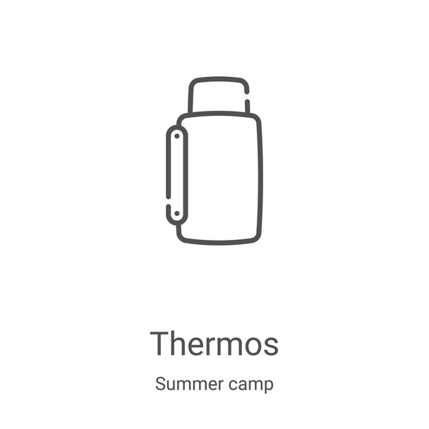 vektor termosek z kolekce letních táborů. Tenká čára termosky obrys ikony vektorové ilustrace. Lineární symbol pro použití na webových a mobilních aplikacích, logu, tiskových médiích - Vektor, obrázek