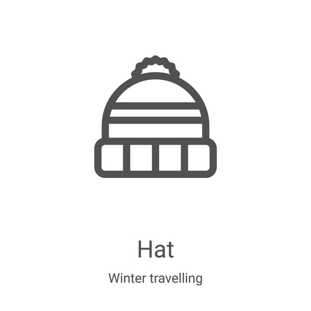 kalap ikon vektor téli utazás gyűjtemény. Vékony vonal kalap vázlat ikon vektor illusztráció. Lineáris szimbólum webes és mobil alkalmazásokhoz, logóhoz, nyomtatott médiához - Vektor, kép