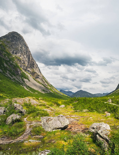 Nyári hegyi táj közelében Trollstigen, Norvégia - Fotó, kép