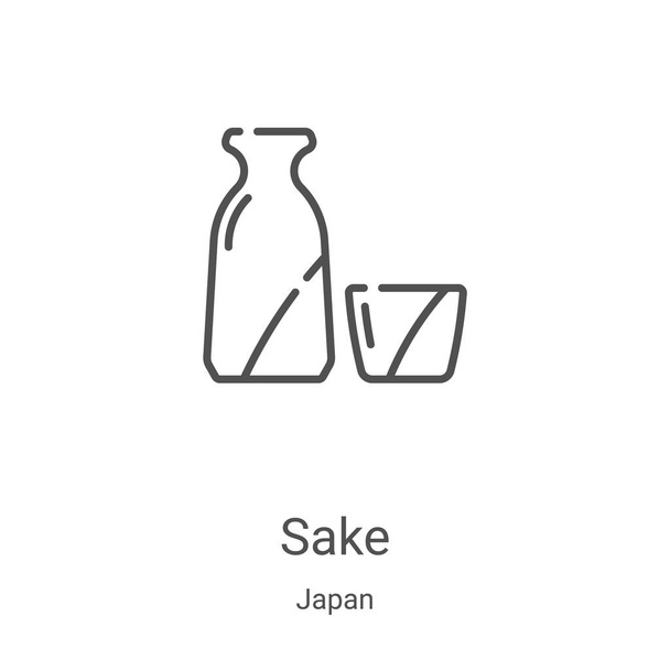 日本コレクションの日本酒アイコンベクトル。細い線酒の輪郭アイコンのベクトルイラスト。Webやモバイルアプリ、ロゴ、印刷メディアで使用するための線形シンボル - ベクター画像