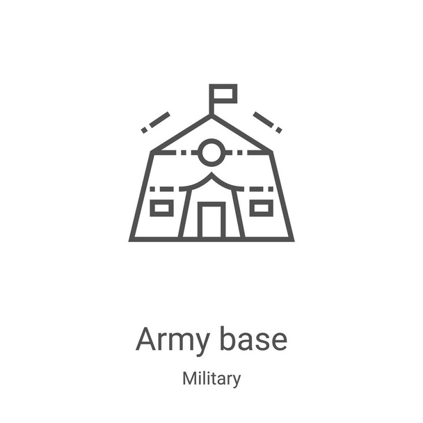στρατιωτική βάση εικονίδιο διάνυσμα από στρατιωτική συλλογή. Λεπτή γραμμή στρατιωτική βάση περίγραμμα εικονίδιο διάνυσμα εικονογράφηση. Γραμμικό σύμβολο για χρήση σε εφαρμογές web και mobile, λογότυπο, έντυπα μέσα - Διάνυσμα, εικόνα