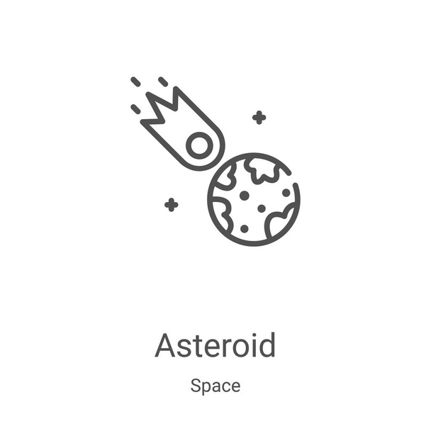 スペース コレクションから小惑星のアイコン ベクトルです。細い線小惑星概要アイコン ベクトル イラスト。Web およびモバイル アプリ、ロゴ、印刷媒体に使用する線形記号 - ベクター画像