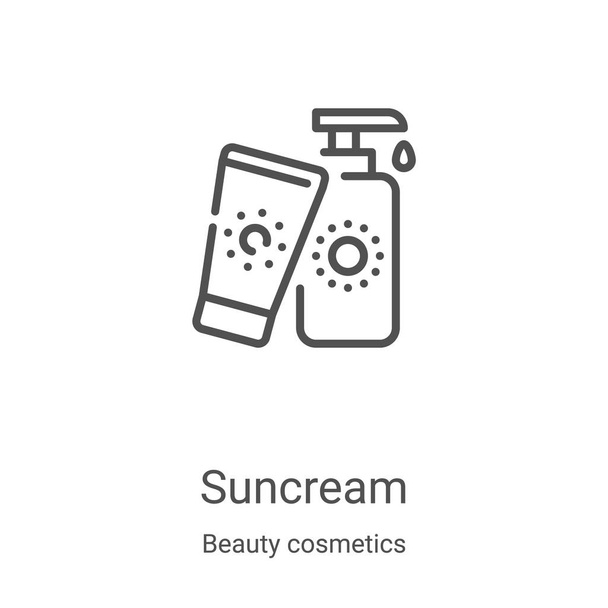 suncream icon vector from beauty cosmetics collection. Thin line suncream outline icon vector illustration. Linear symbol for use on web and mobile apps, logo, print media - Vector, Image