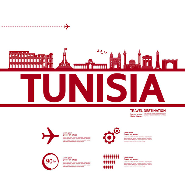 Tunezja podróży przeznaczenia wielki wektor ilustracji.  - Wektor, obraz