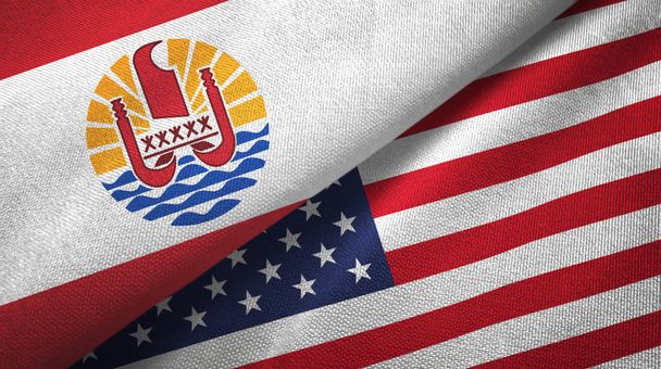 Fransız Polinezyası ve Amerika Birleşik Devletleri iki bayraklı kumaş, kumaş dokusu - Fotoğraf, Görsel
