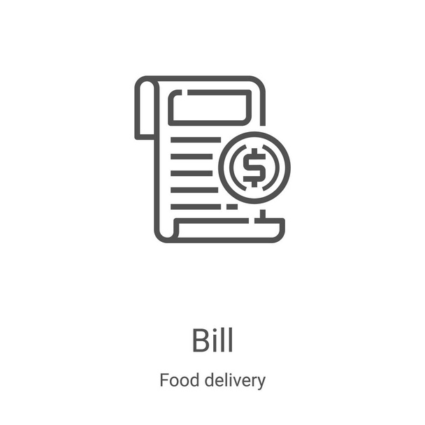 bill icon vector from food delivery collection. Thin line bill outline icon vector illustration. Linear symbol for use on web and mobile apps, logo, print media - Vector, Image