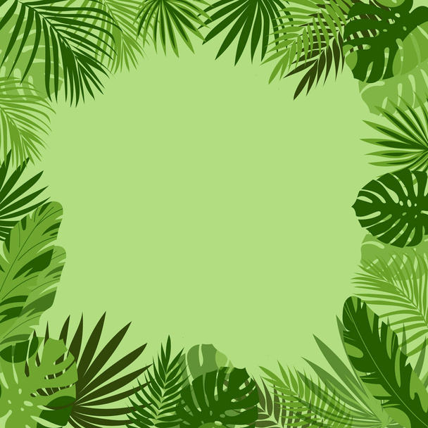 Frame with tropical leaves in green. Can be used to design sites, albums, invitations, cards. Monstera, palm trees, tropics. Place for text. - Vector, Imagen