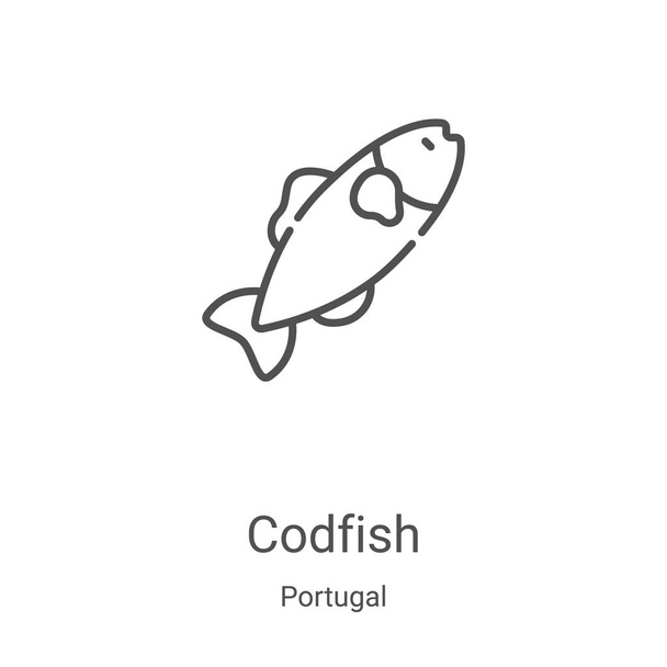 codfish icon vector from portugal collection. Thin line codfish outline icon vector illustration. Linear symbol for use on web and mobile apps, logo, print media - Vector, Image