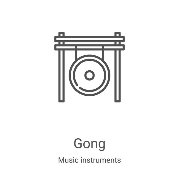 gong icon vector from music instruments collection. Thin line gong outline icon vector illustration. Linear symbol for use on web and mobile apps, logo, print media - Vector, Image