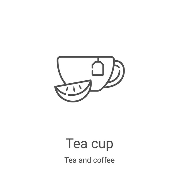 tea cup icon vector from tea and coffee collection. Thin line tea cup outline icon vector illustration. Linear symbol for use on web and mobile apps, logo, print media - Vector, Image