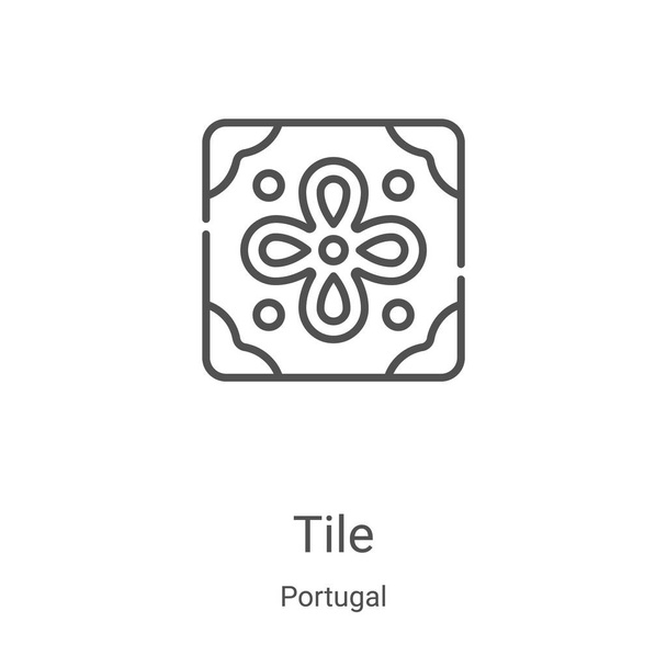 Portekiz koleksiyonundan fayans ikonu vektörü. İnce çizgi karo taslak ikon vektör illüstrasyonu. Web ve mobil uygulamalarda kullanmak için doğrusal sembol, logo, yazdırma ortamı - Vektör, Görsel