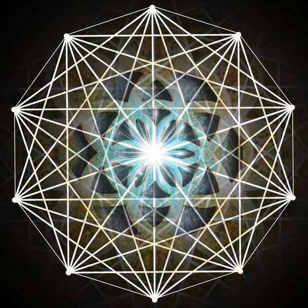 dekagram świętej geometrii z ziarnem życia wewnątrz mandali sztuki abstrakcyjnej - Zdjęcie, obraz