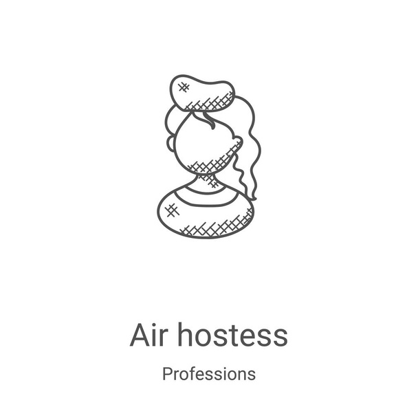 légi hostess ikon vektor a szakmák gyűjtemény. Vékony vonal légi hostess vázlat ikon vektor illusztráció. Lineáris szimbólum webes és mobil alkalmazásokhoz, logóhoz, nyomtatott médiához - Vektor, kép