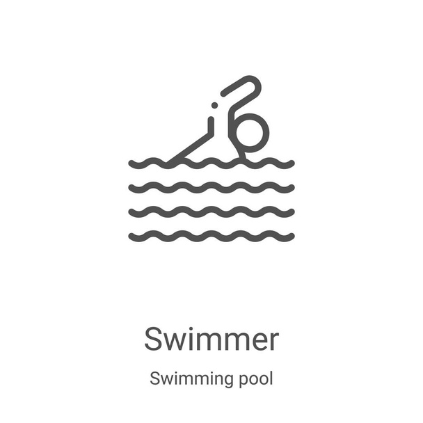 διάνυσμα εικονίδιο κολυμβητή από συλλογή πισίνας. Λεπτή γραμμή περίγραμμα κολυμβητής εικονογράφηση διάνυσμα εικονίδιο. Γραμμικό σύμβολο για χρήση σε εφαρμογές web και mobile, λογότυπο, έντυπα μέσα - Διάνυσμα, εικόνα