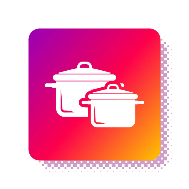 Bílá ikona hrnce vaření izolované na bílém pozadí. Vařit nebo dušené jídlo symbol. Tlačítko čtvercové barvy. Vektorová ilustrace - Vektor, obrázek