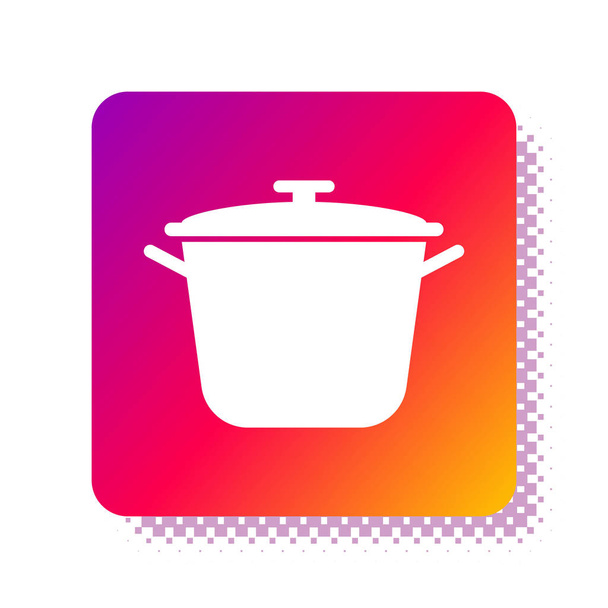 White Cooking pot icon isolated on white background. Boil or stew food symbol. Square color button. Vector Illustration - Vector, Image